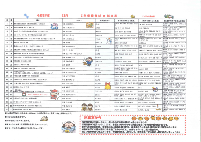 12月　献立表のサムネイル