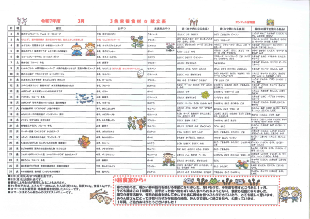 3月　献立表のサムネイル