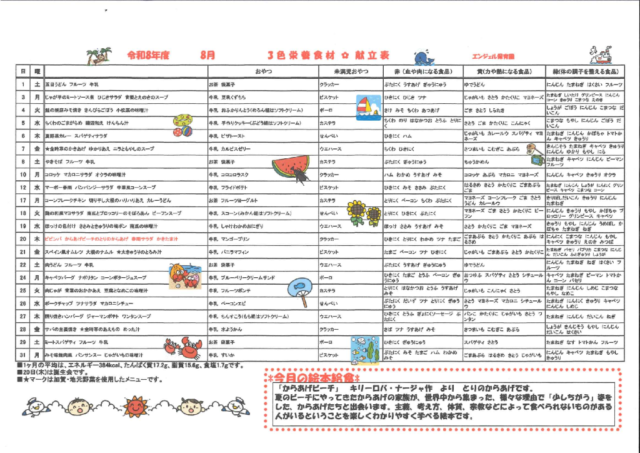 8月　献立表のサムネイル